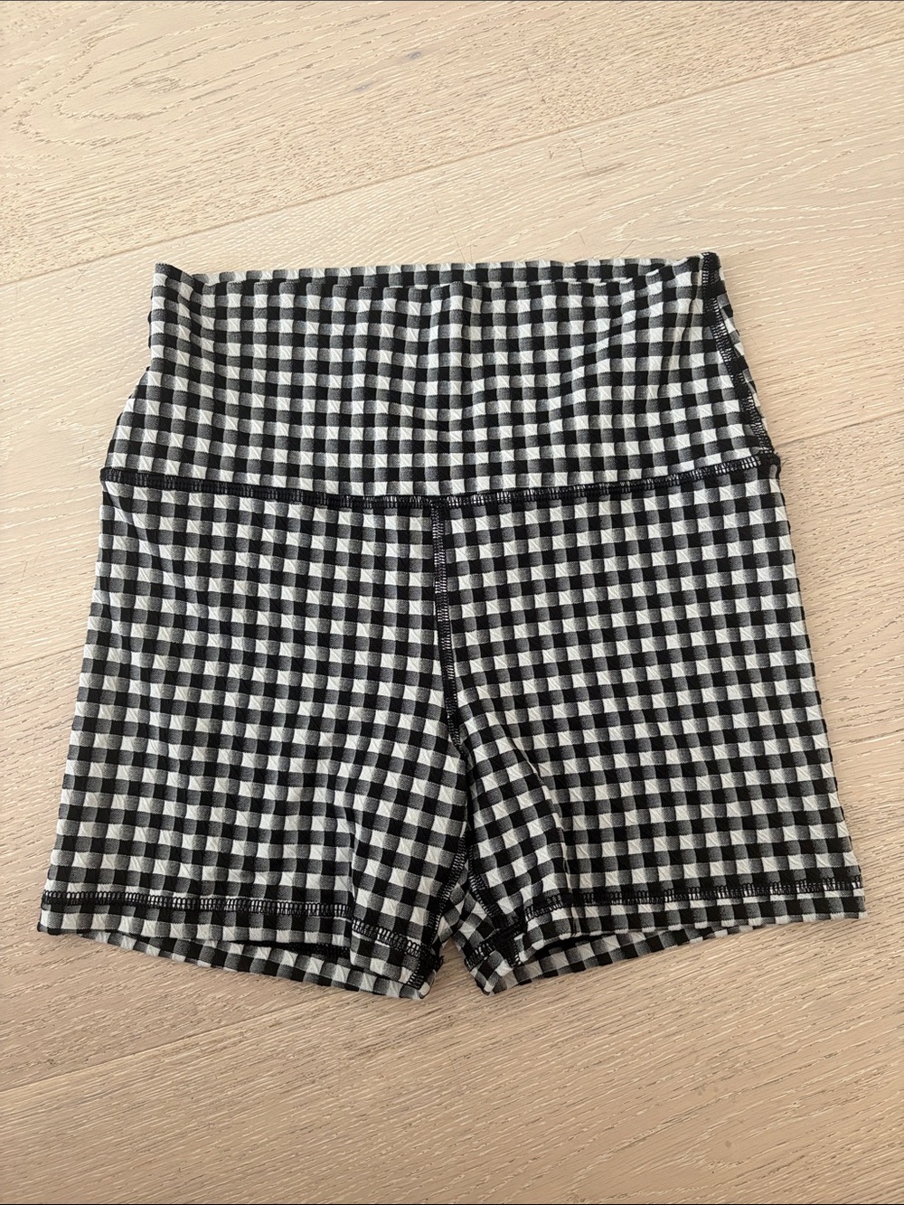 aerie Black & White Gingham High-Waist 3” Bike Shorts